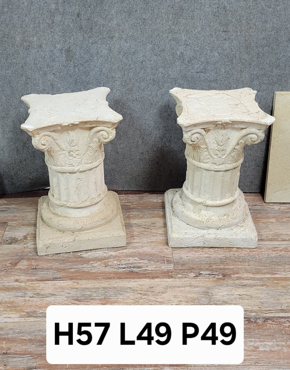 Paire de colonnes selettes piedestaux en platre imitation pierre -photo-7