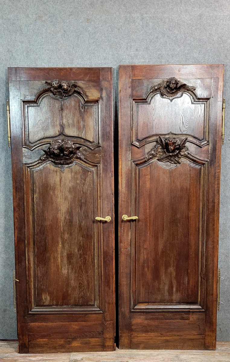 Paire de portes de boiserie de château aux putti -photo-1