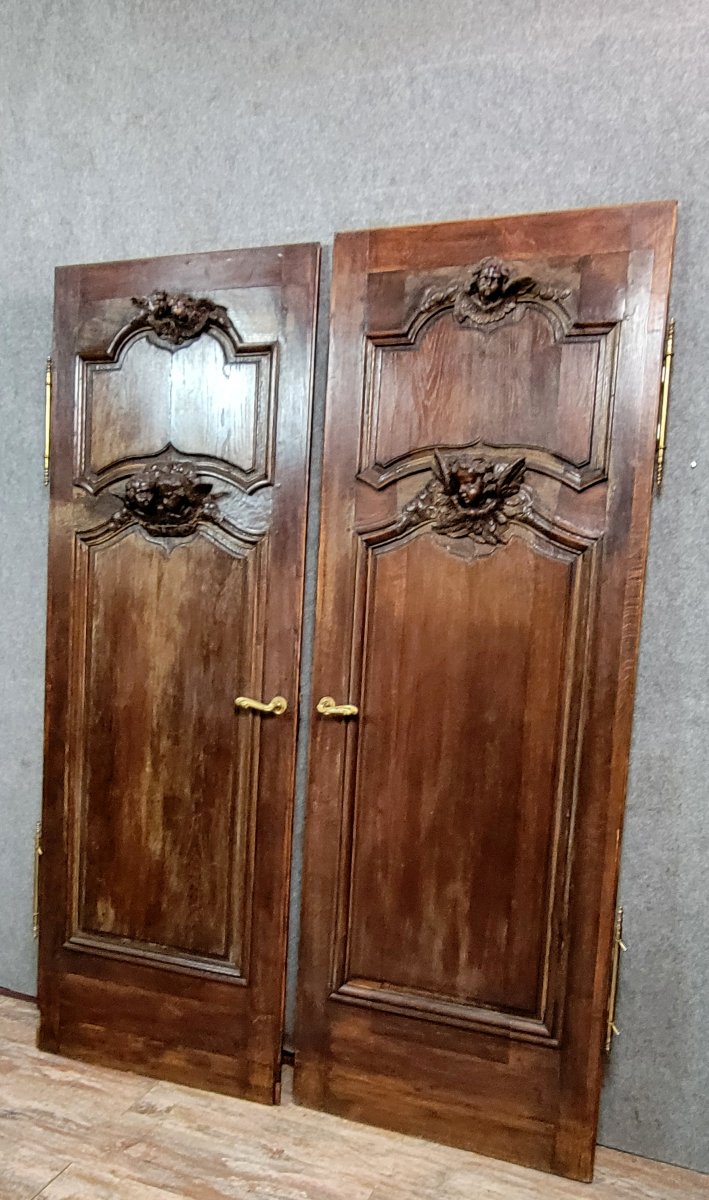 Paire de portes de boiserie de château aux putti -photo-2