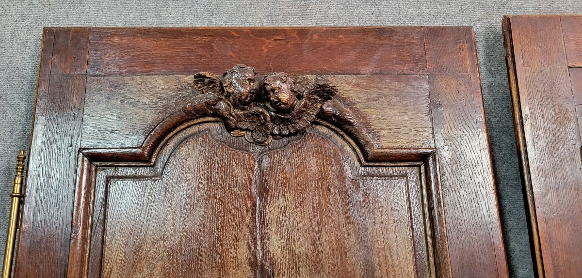 Paire de portes de boiserie de château aux putti -photo-3