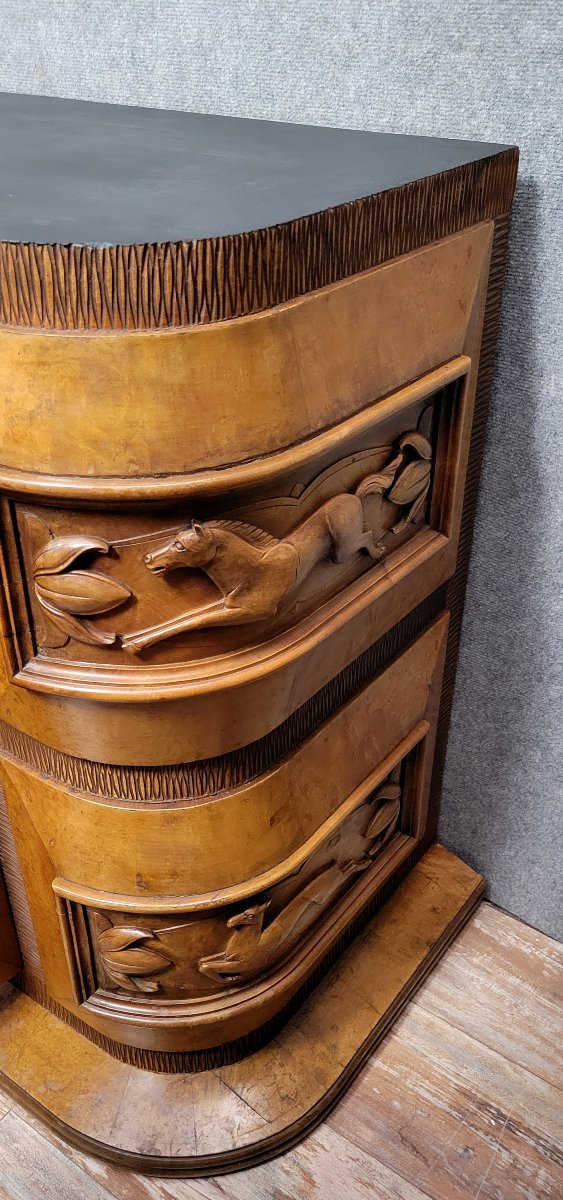 Pier Luigi Colli: Art Deco Period Sideboard In Burl And Carved Wood-photo-8
