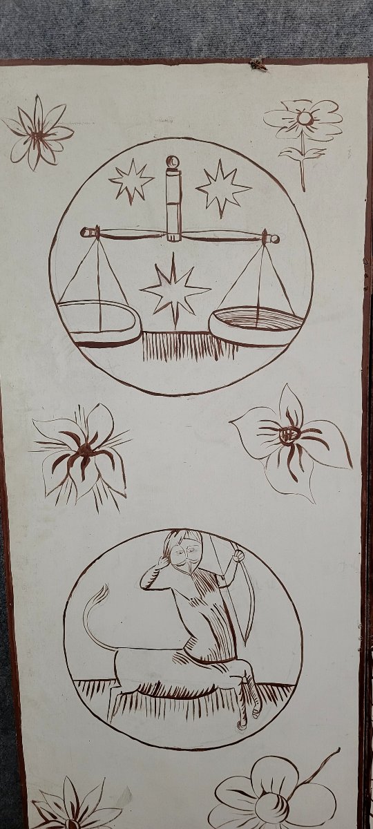 Paravent a deux feuilles figurant un personnage historique et des symboles divers...(n°2)-photo-2