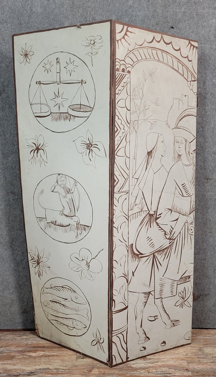 Paravent a deux feuilles figurant un personnage historique et des symboles divers...(n°2)-photo-7