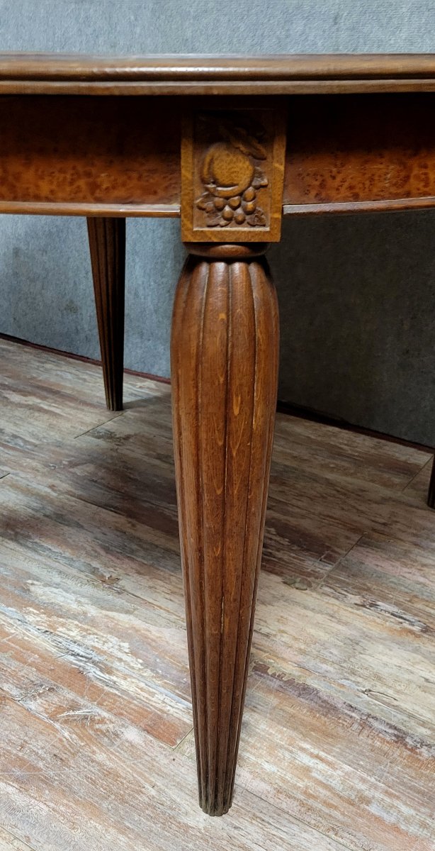 Art Deco Period Extending Table In Stained Oak And Burl -photo-3