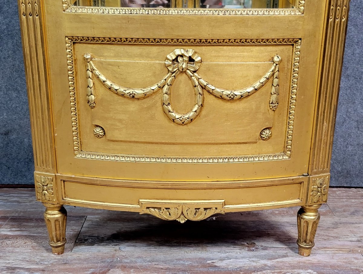 Vitrine bibliothéque d'angle style Louis XVI en bois doré-photo-6
