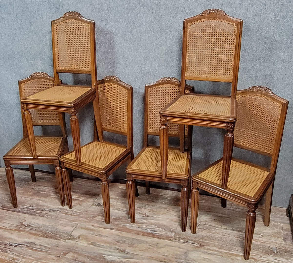 Série de 6 chaises époque Art Déco en noyer -photo-1