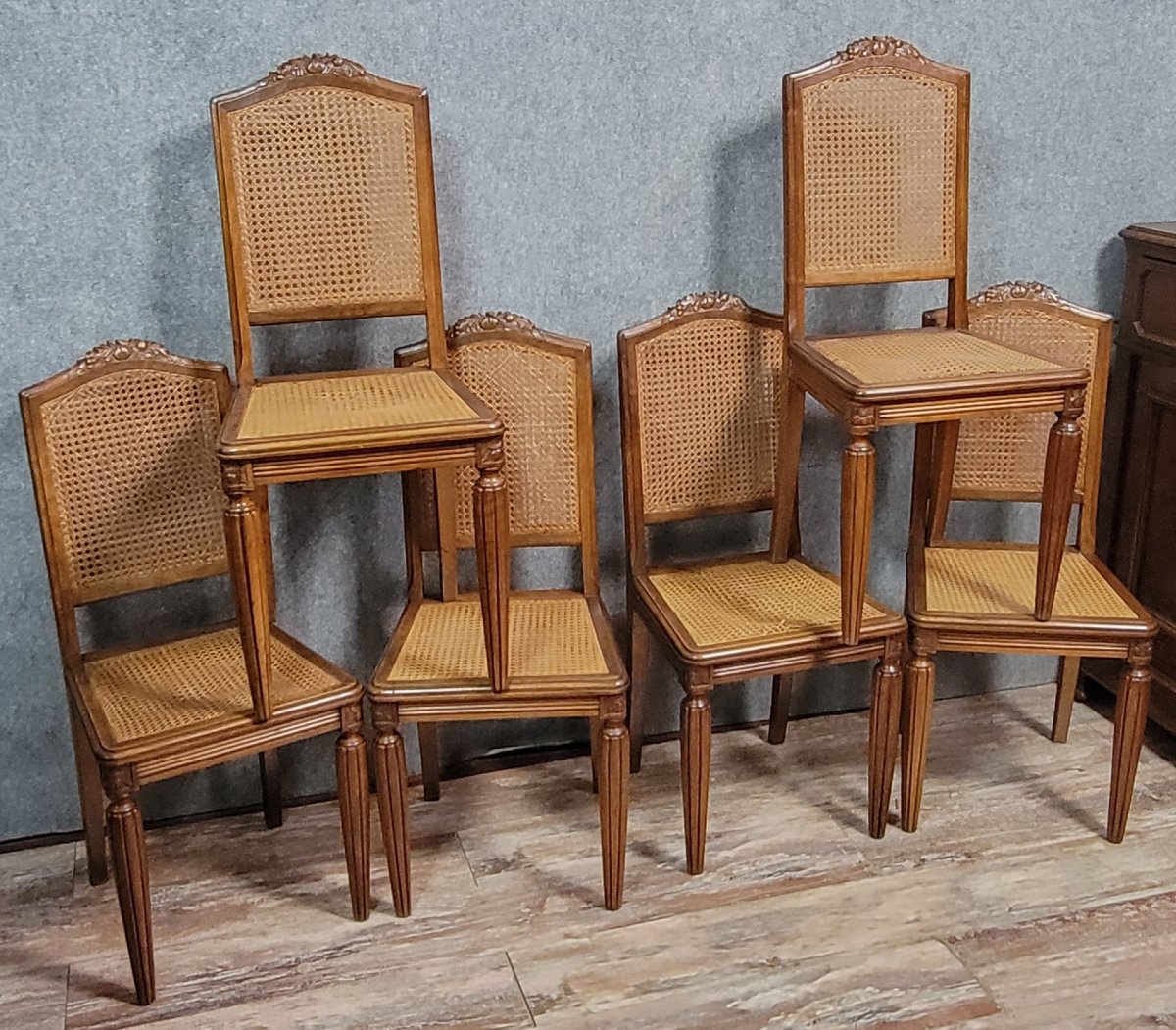 Série de 6 chaises époque Art Déco en noyer -photo-2