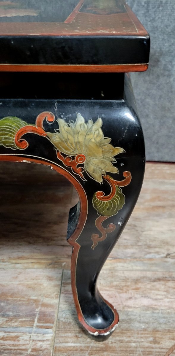 Asie XXeme : table de salon en laque noire a décors d'oiseaux branchés peints et incrustation -photo-4