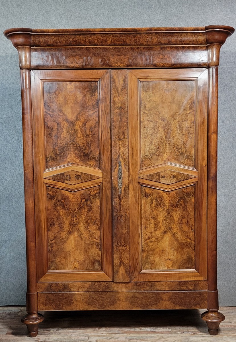 Large Louis Philippe Period Burgundy Armoire In Walnut And Burl