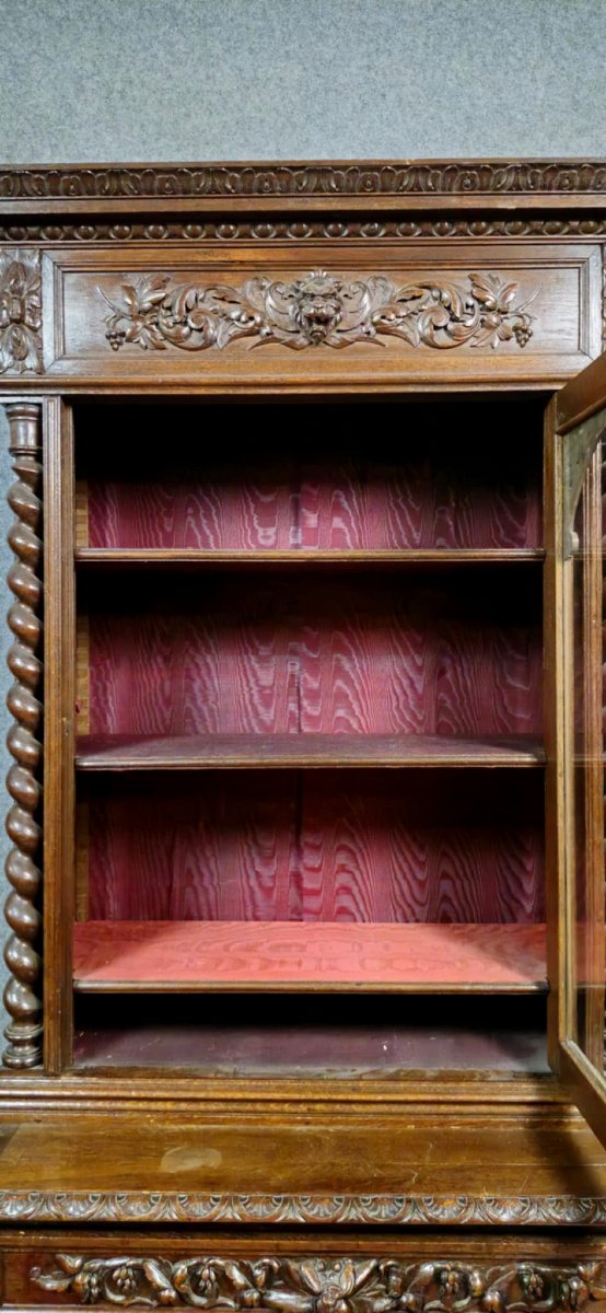 Meuble vitrine de pavillon de chasse style Louis XIII en chene -photo-2