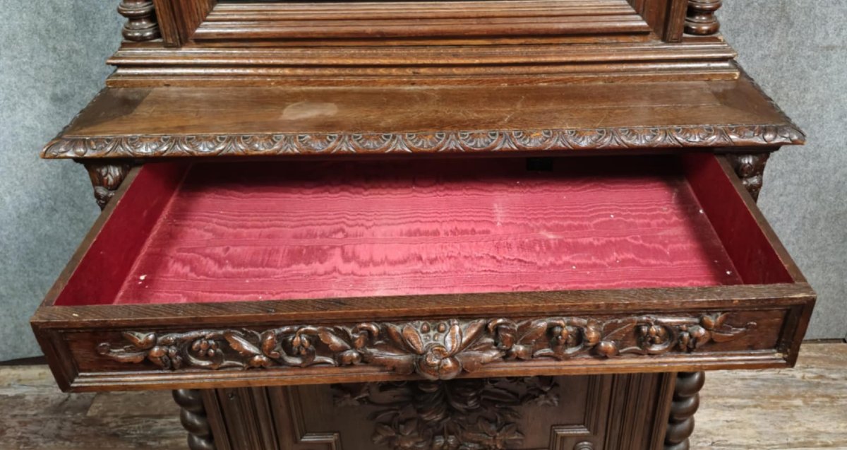 Meuble vitrine de pavillon de chasse style Louis XIII en chene -photo-4