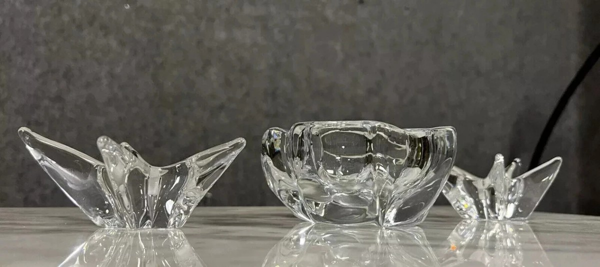 Daum France: Set Of 3 Signed Crystal Pieces Circa 1960-1970