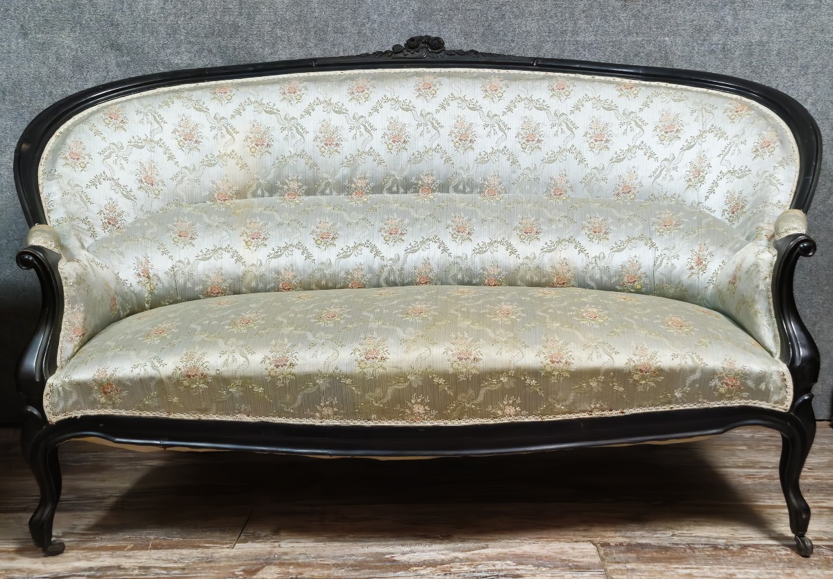 Importante banquette époque Napoléon III en bois noirci 