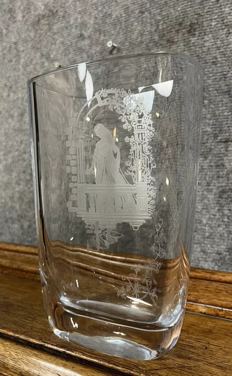 D'après Nils Landberg : vase en cristal gravé -photo-1