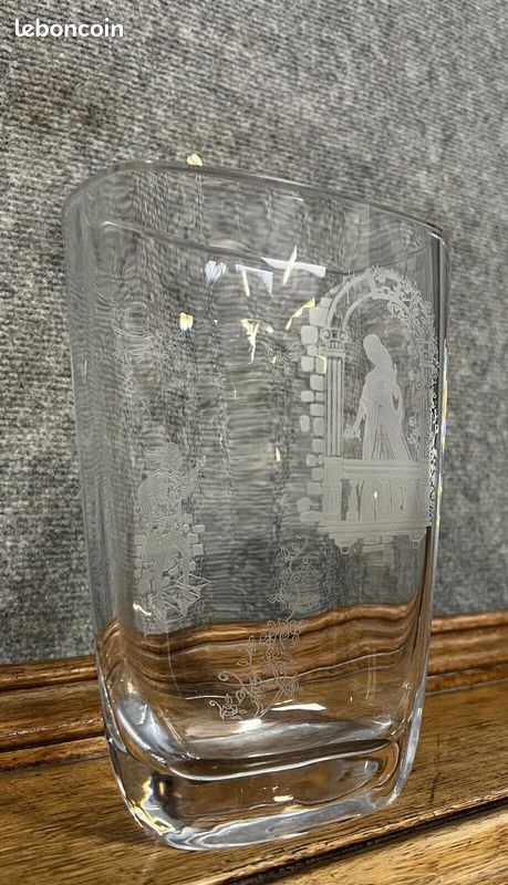 D'après Nils Landberg : vase en cristal gravé -photo-2