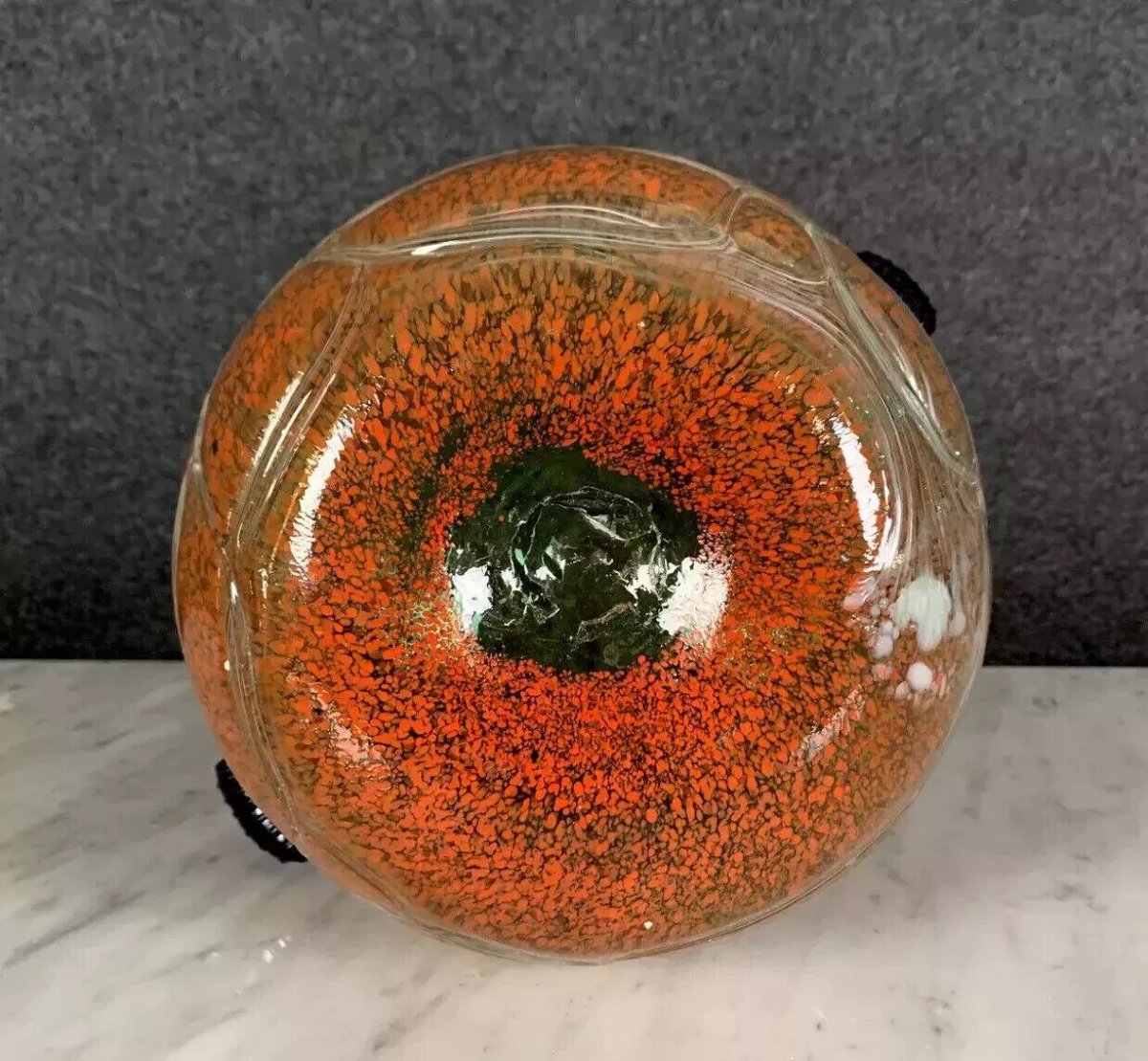 Important Vase boule en verre soufflé à deux anses en pate de verre époque Art Déco  -photo-1