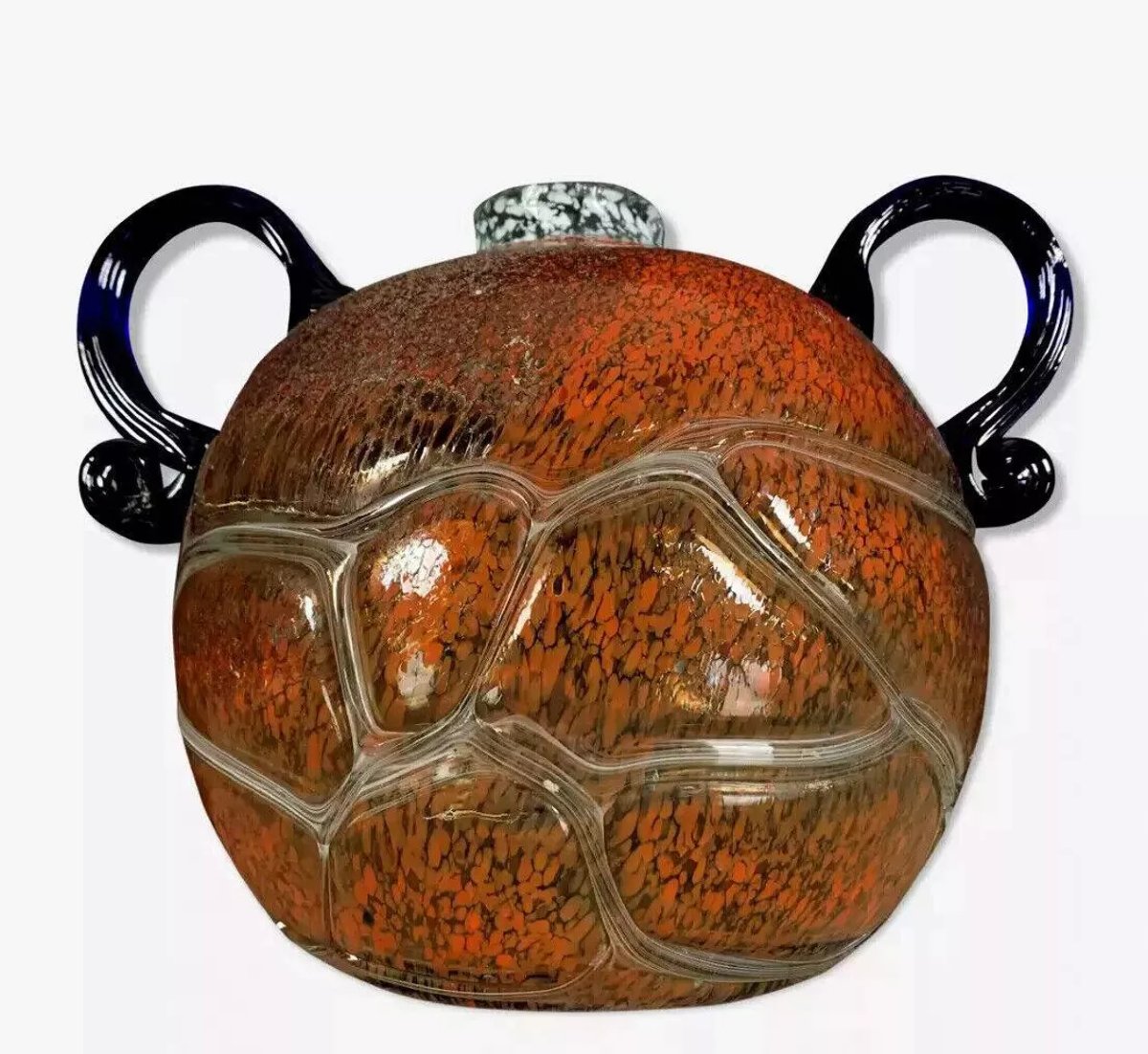 Important Vase boule en verre soufflé à deux anses en pate de verre époque Art Déco  -photo-5