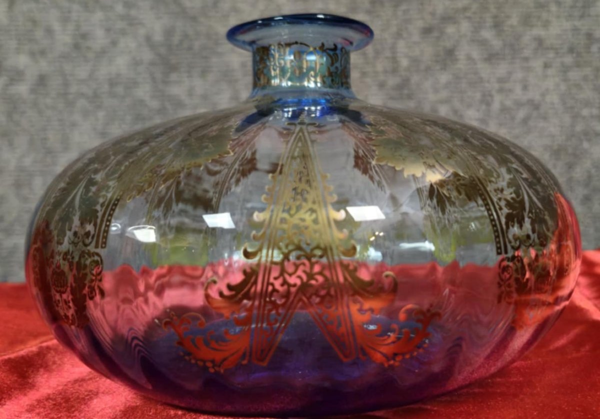 Vase pansu en cristal a décors mordorés époque Art Nouveau -photo-3