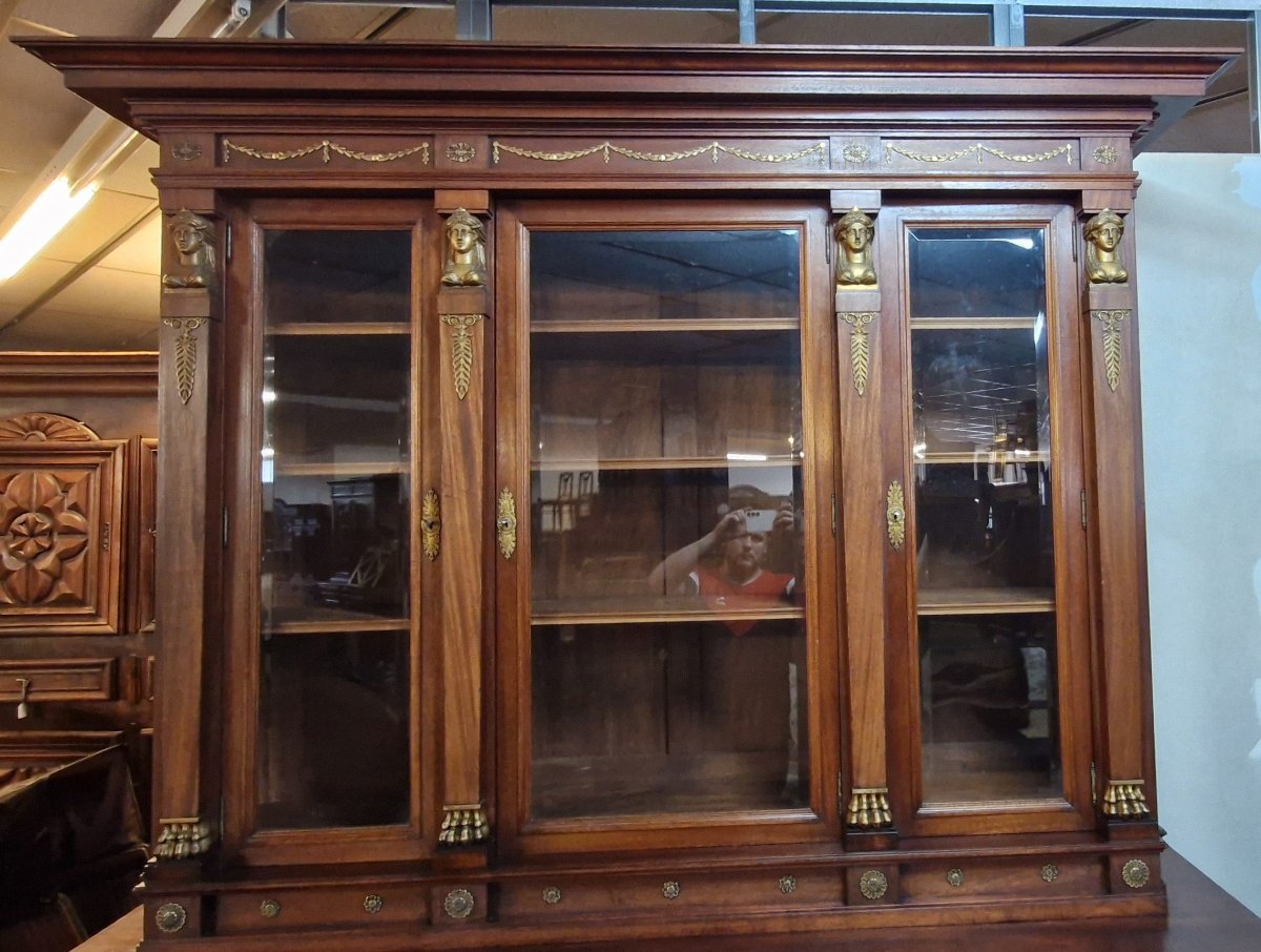 Important Empire Style Parquet Library In Mahogany -photo-1
