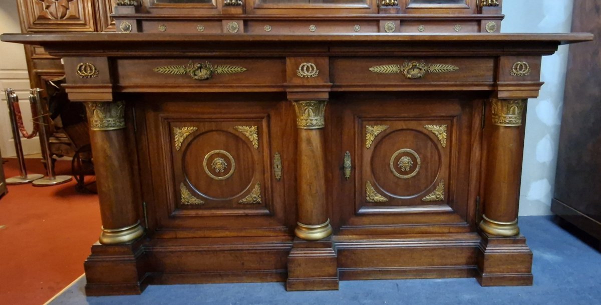 Important Empire Style Parquet Library In Mahogany -photo-2
