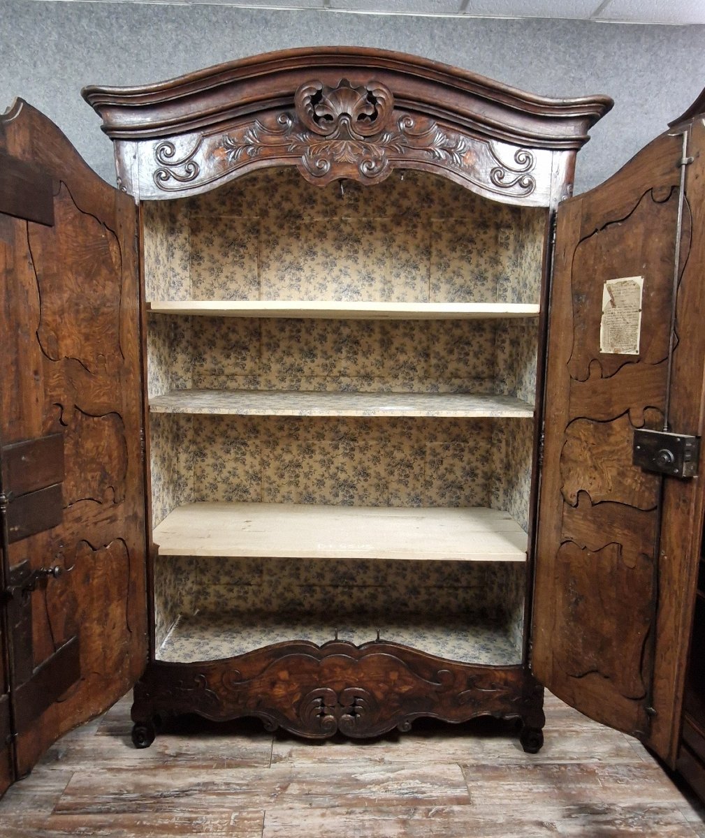 armoire époque Louis XV en marquéterie, orme et noyer realisée par le Maitre Antoine Sertelon -photo-3