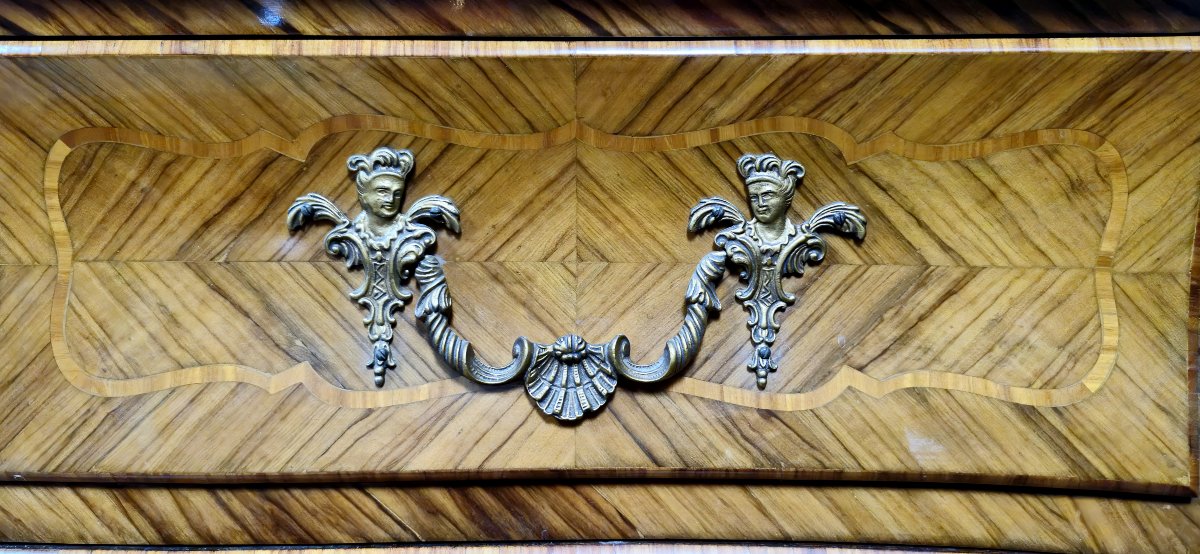 Very Large Curved Louis XV Style Chest Of Drawers In Marquetry -photo-5