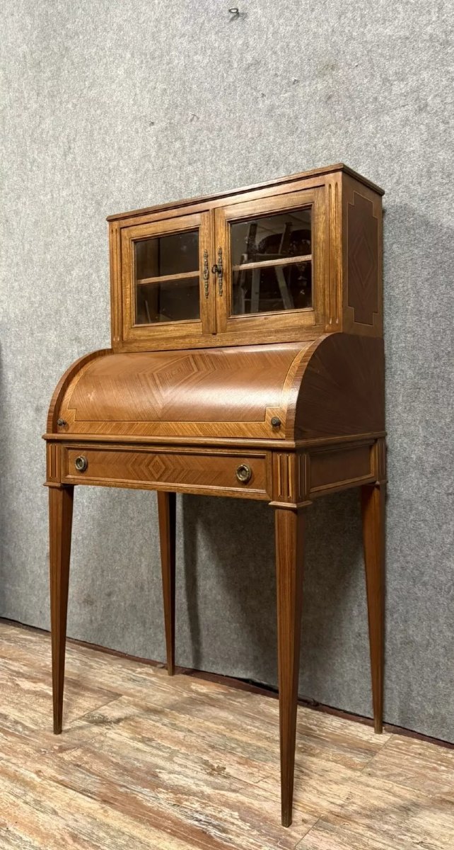 Cylinder Desk Topped With A Louis XVI Style Marquetry Display Case -photo-1