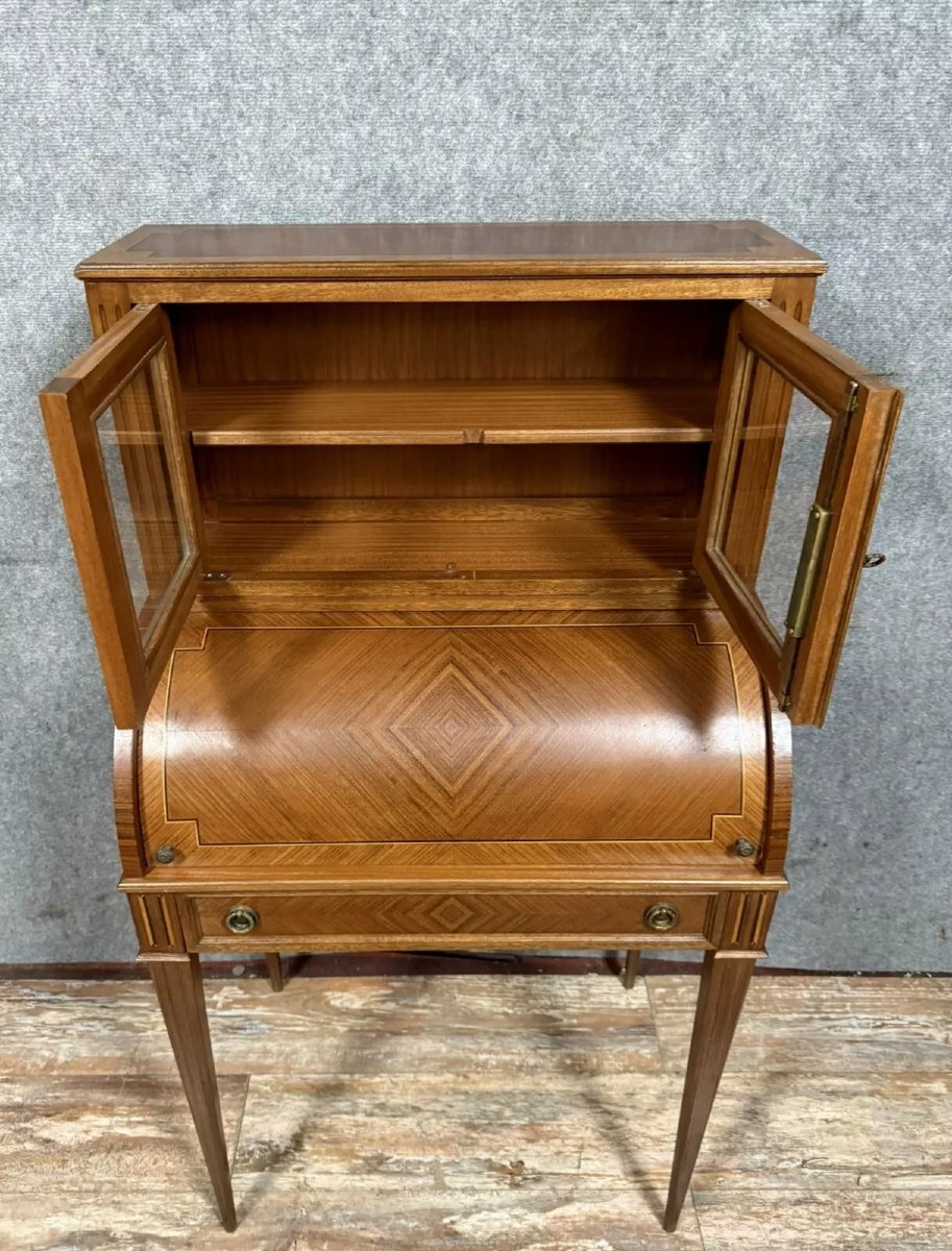 Cylinder Desk Topped With A Louis XVI Style Marquetry Display Case -photo-4