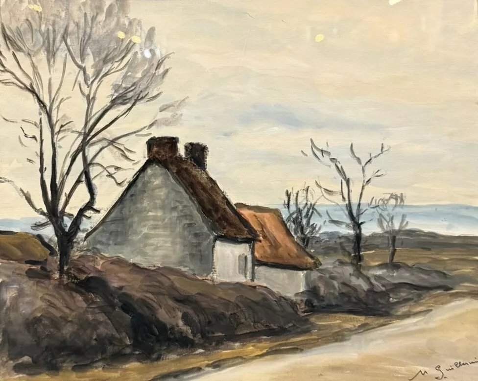 Guillermin M. : huile sur panneau paysage rural -photo-1