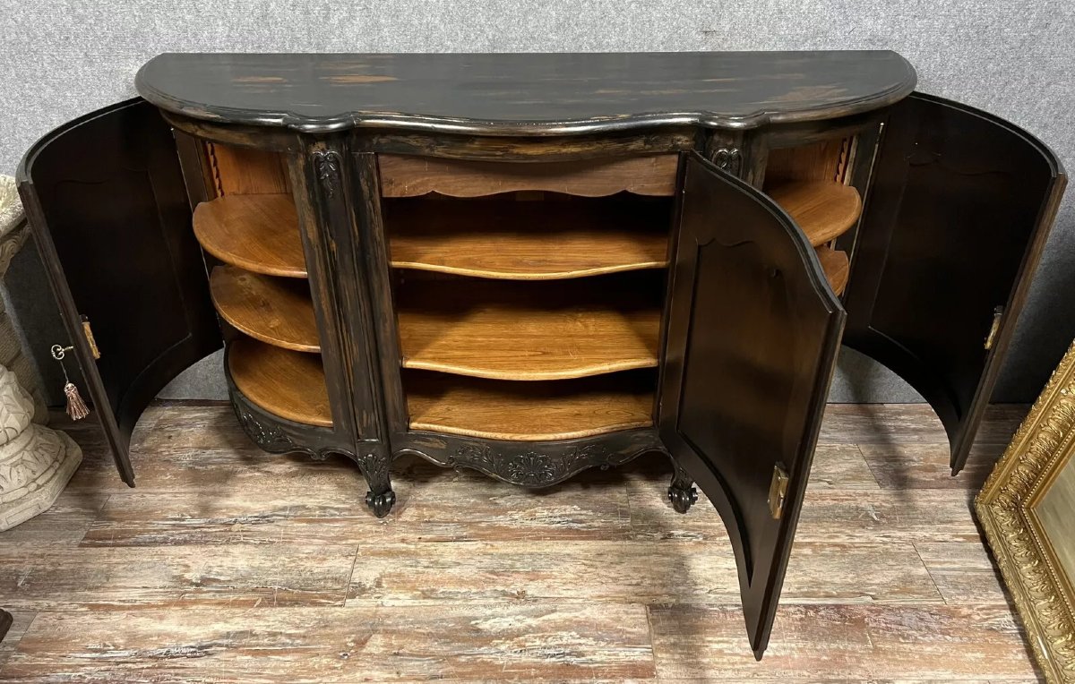Buffet en Enfilade en bois laqué et bois teinté style Louis XV -photo-2
