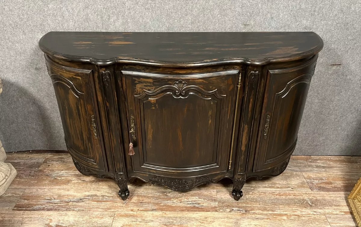 Buffet en Enfilade en bois laqué et bois teinté style Louis XV -photo-4