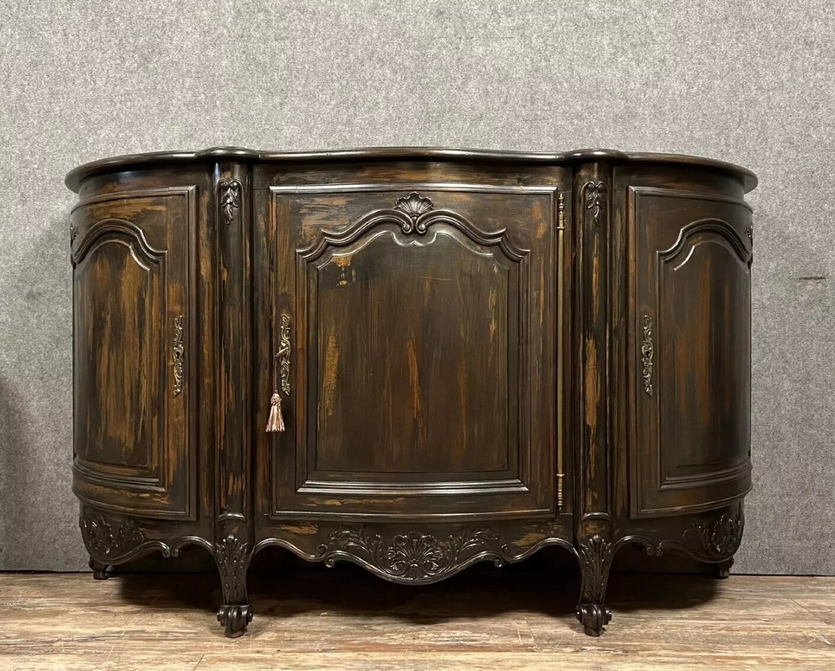 Buffet en Enfilade en bois laqué et bois teinté style Louis XV 