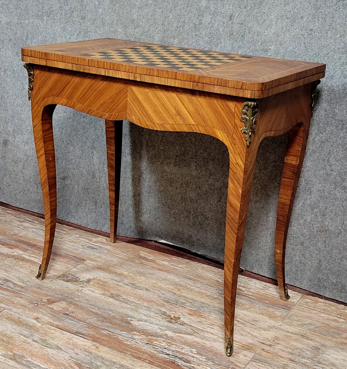 Louis XV Style Games Table In Marquetry On A Rosewood Background -photo-2