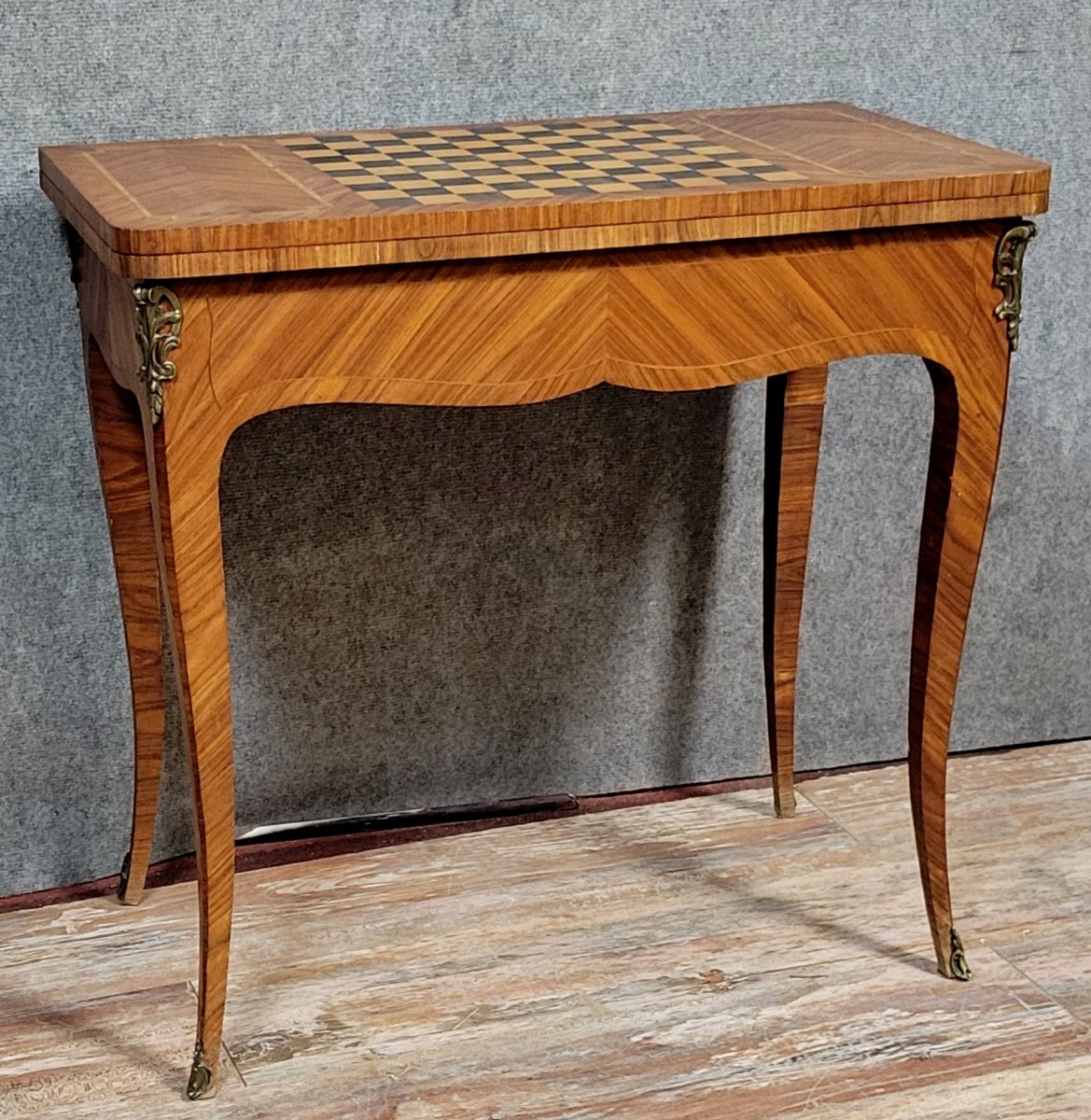 Louis XV Style Games Table In Marquetry On A Rosewood Background -photo-3