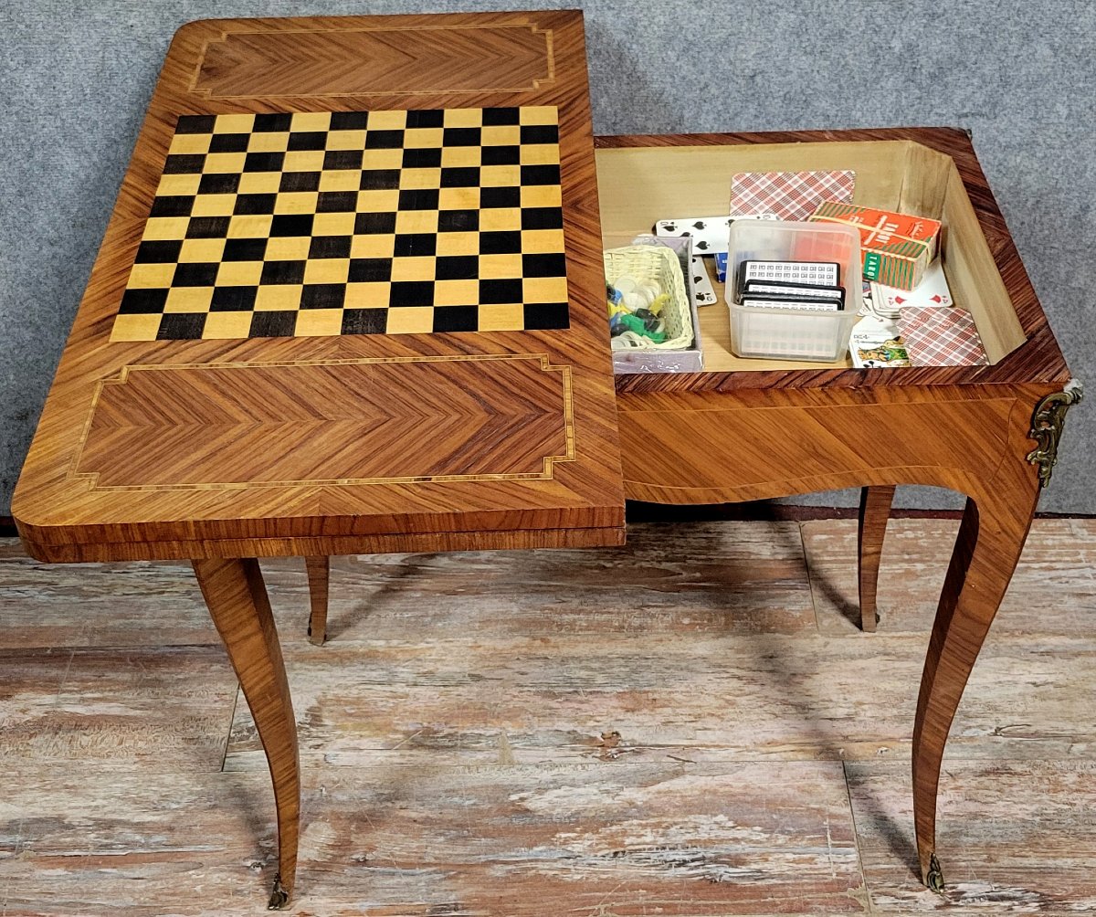 Louis XV Style Games Table In Marquetry On A Rosewood Background -photo-5