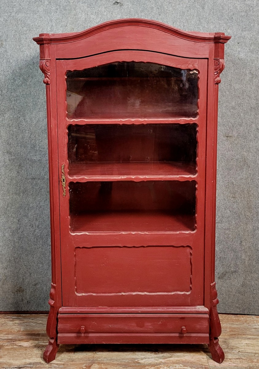 Bibliothéque ou vitrine époque Bieidermeier laquée terra cotta 