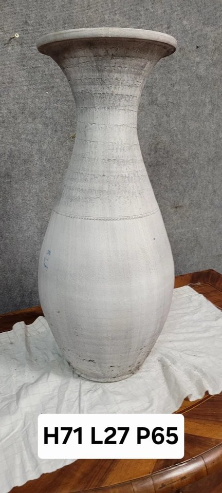 Vintage Whitewashed Pottery And Wicker Vase Circa 1980-photo-4
