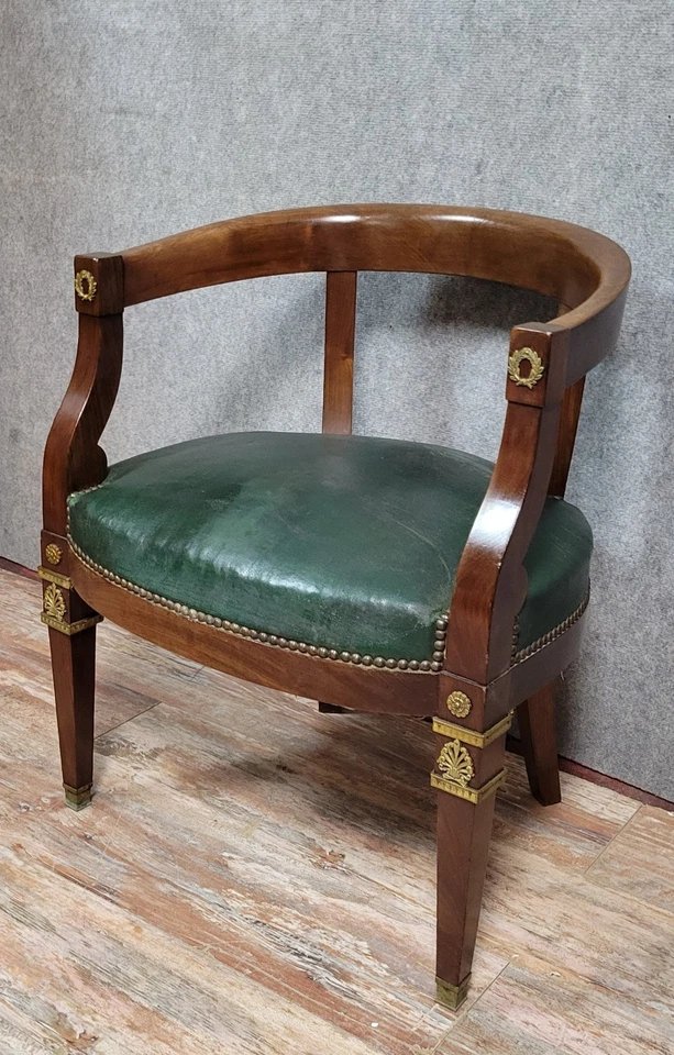 Empire Period Desk Chair In Mahogany And Gilded Bronze, Circa 1820-photo-1