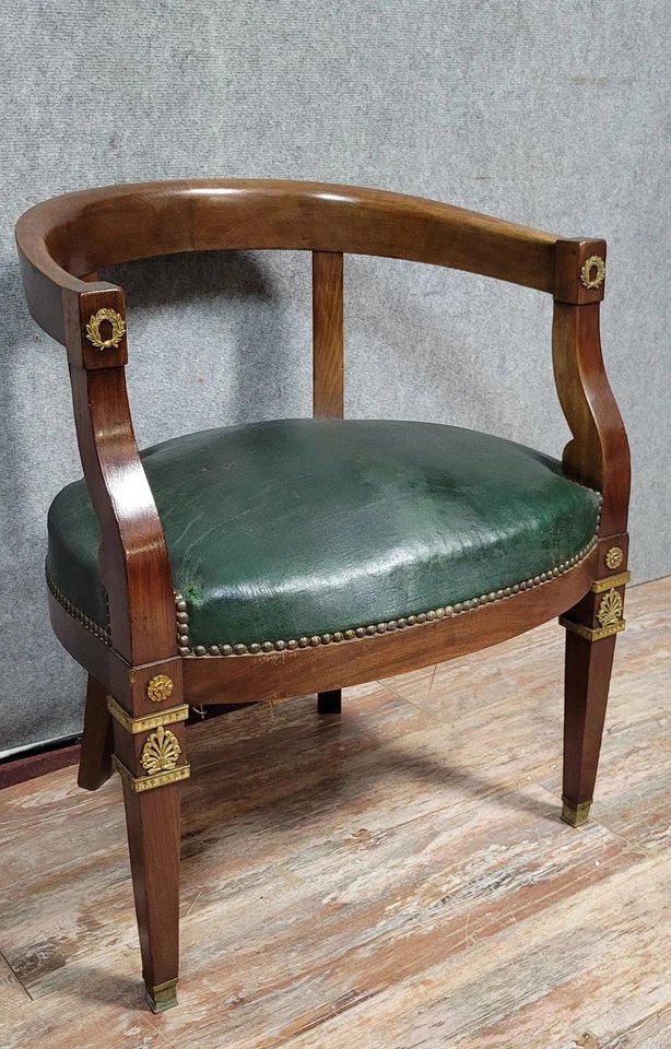 Empire Period Desk Chair In Mahogany And Gilded Bronze, Circa 1820-photo-2
