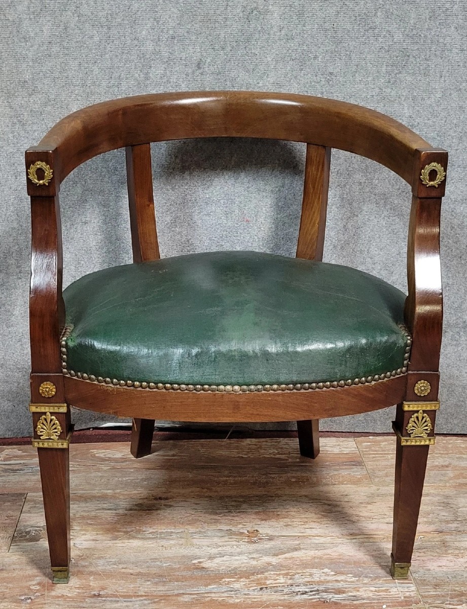 Empire Period Desk Chair In Mahogany And Gilded Bronze, Circa 1820
