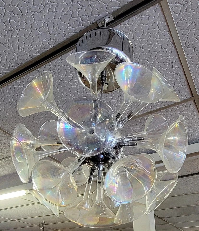 After Goffredo Reggiani: Large Trumpet Chandelier Or Inverted Champagne Flute Circa 1970-photo-2