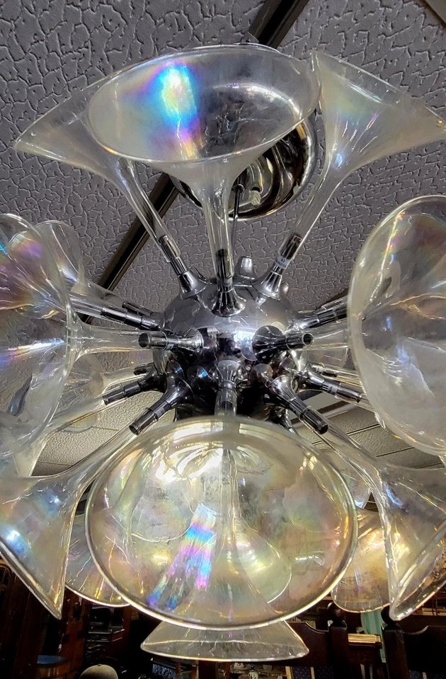 After Goffredo Reggiani: Large Trumpet Chandelier Or Inverted Champagne Flute Circa 1970-photo-3