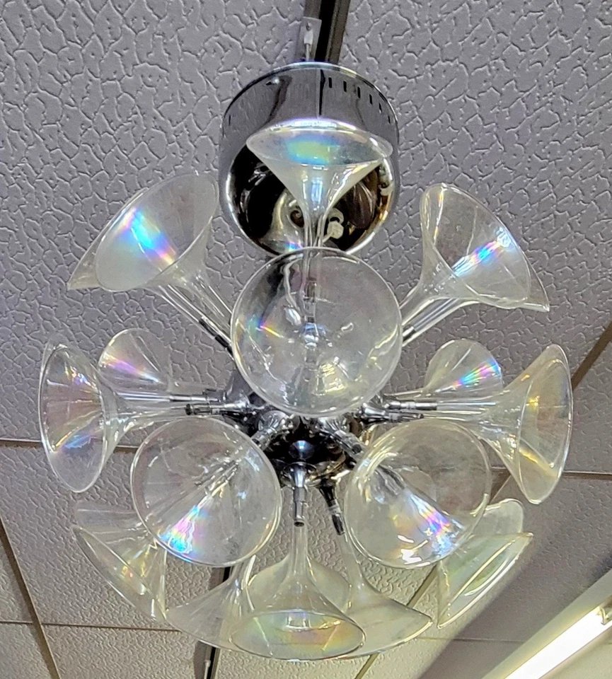 After Goffredo Reggiani: Large Trumpet Chandelier Or Inverted Champagne Flute Circa 1970-photo-4