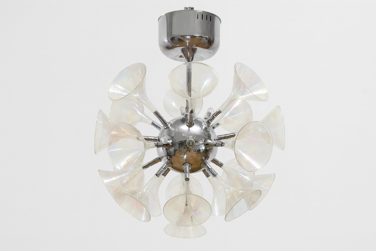After Goffredo Reggiani: Large Trumpet Chandelier Or Inverted Champagne Flute Circa 1970