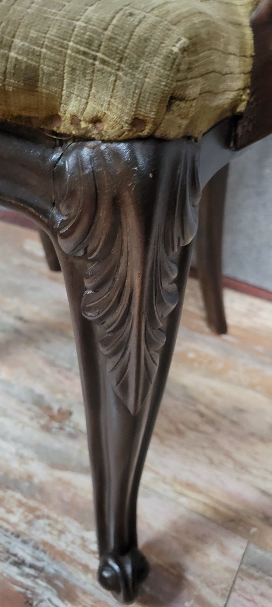 Fauteuil de bureau galbé de style Louis XV en acajou sculpté -photo-4