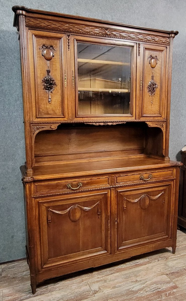 Buffet a deux corps style Louis XVI en noyer massif -photo-1