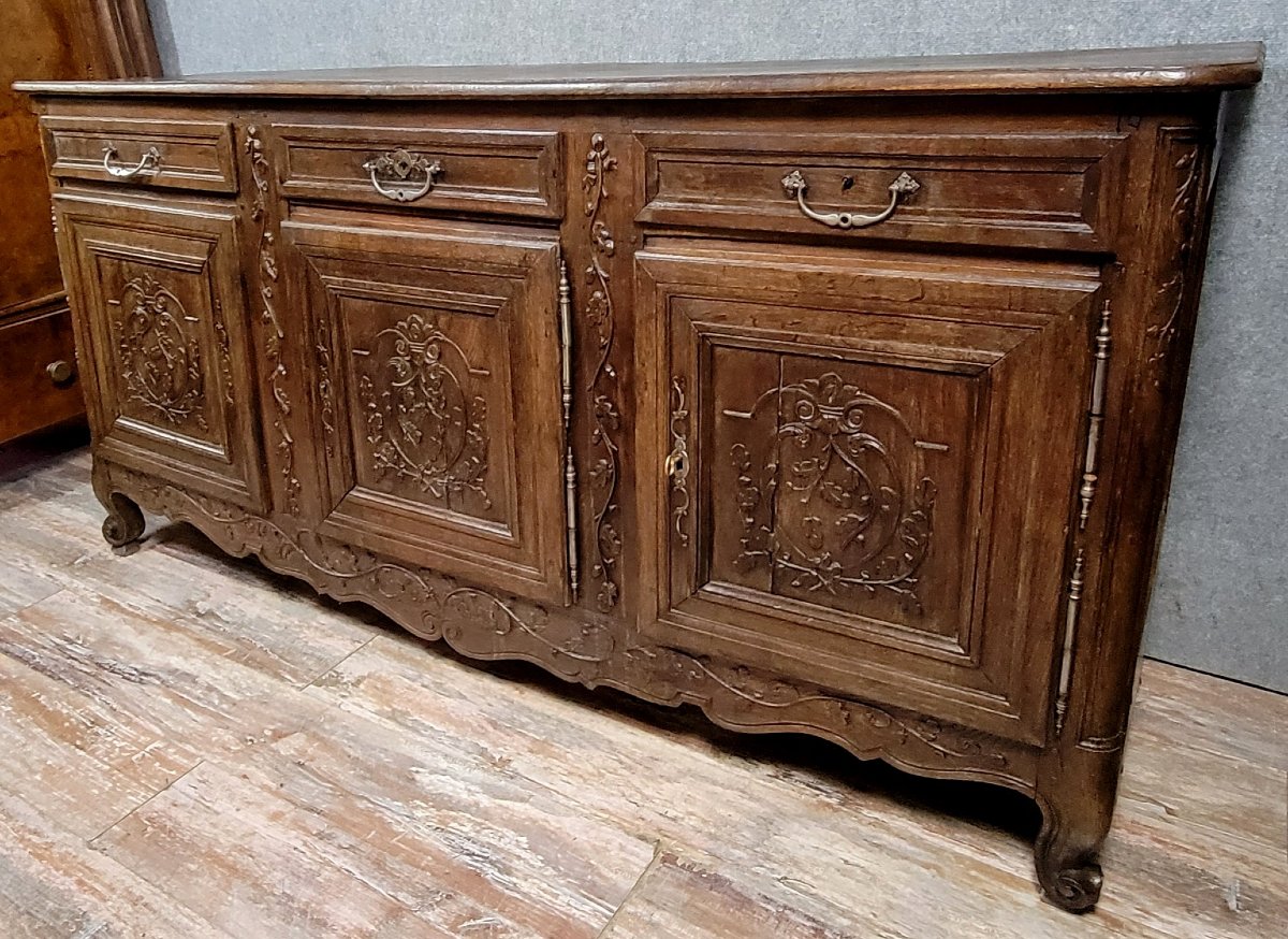Important Louis XV Period Sideboard In Carved Solid Oak -photo-1