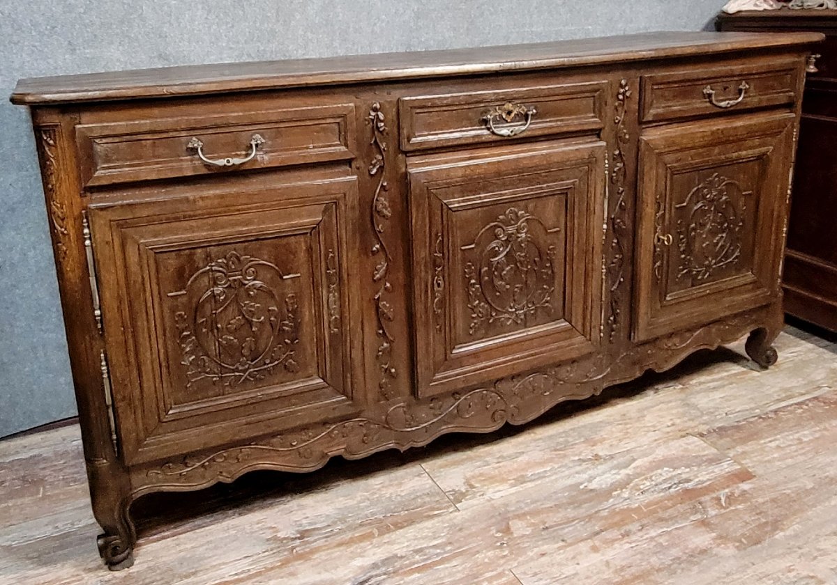 Important Louis XV Period Sideboard In Carved Solid Oak -photo-2