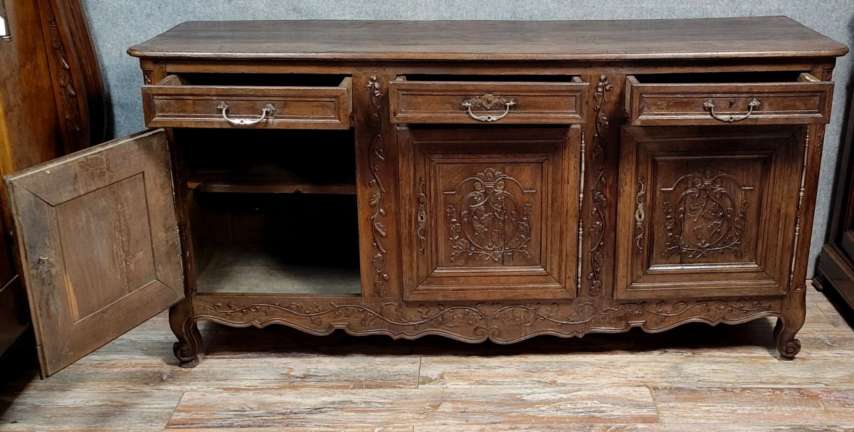 Important Louis XV Period Sideboard In Carved Solid Oak -photo-7