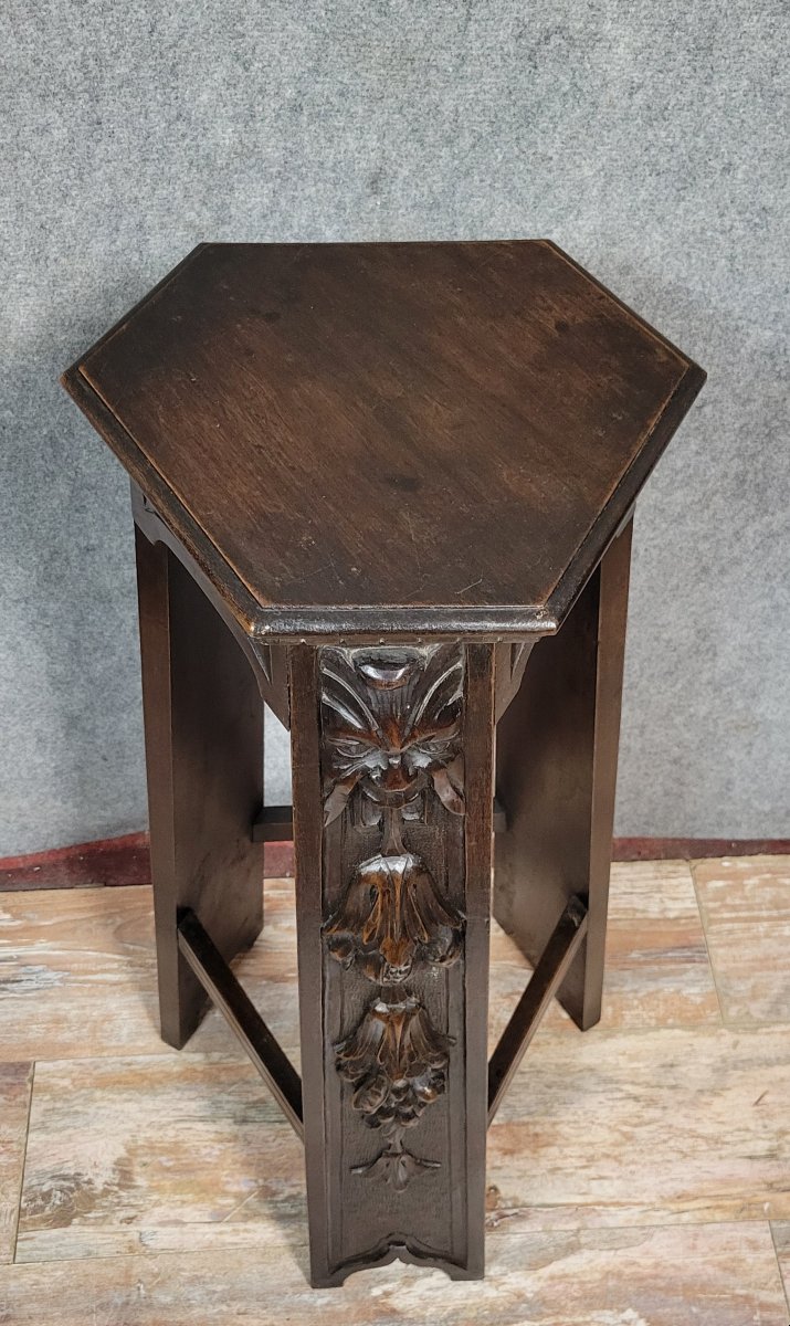 Selette ou piédestal style Renaissance en bois sculpté-photo-3